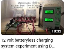 Movie - 12 volt batteryless charging system, independent power supply system experiment using a solar panel